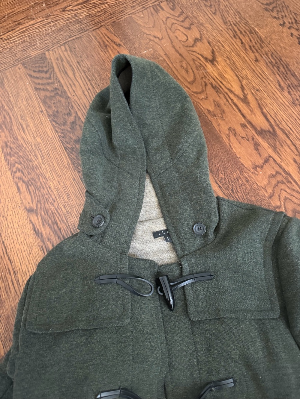 Theory Olive Green Wool-Blend Toggle Pea Coat - Picture 2 of 4